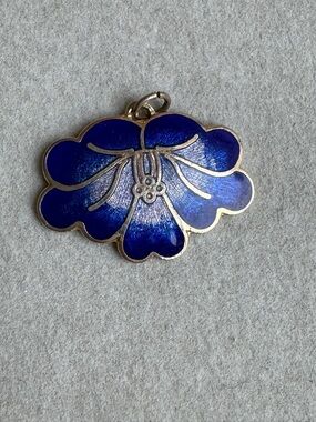 Vintage Jon St Paul Signed Cloisonné Enamel Blue Flower Pendant